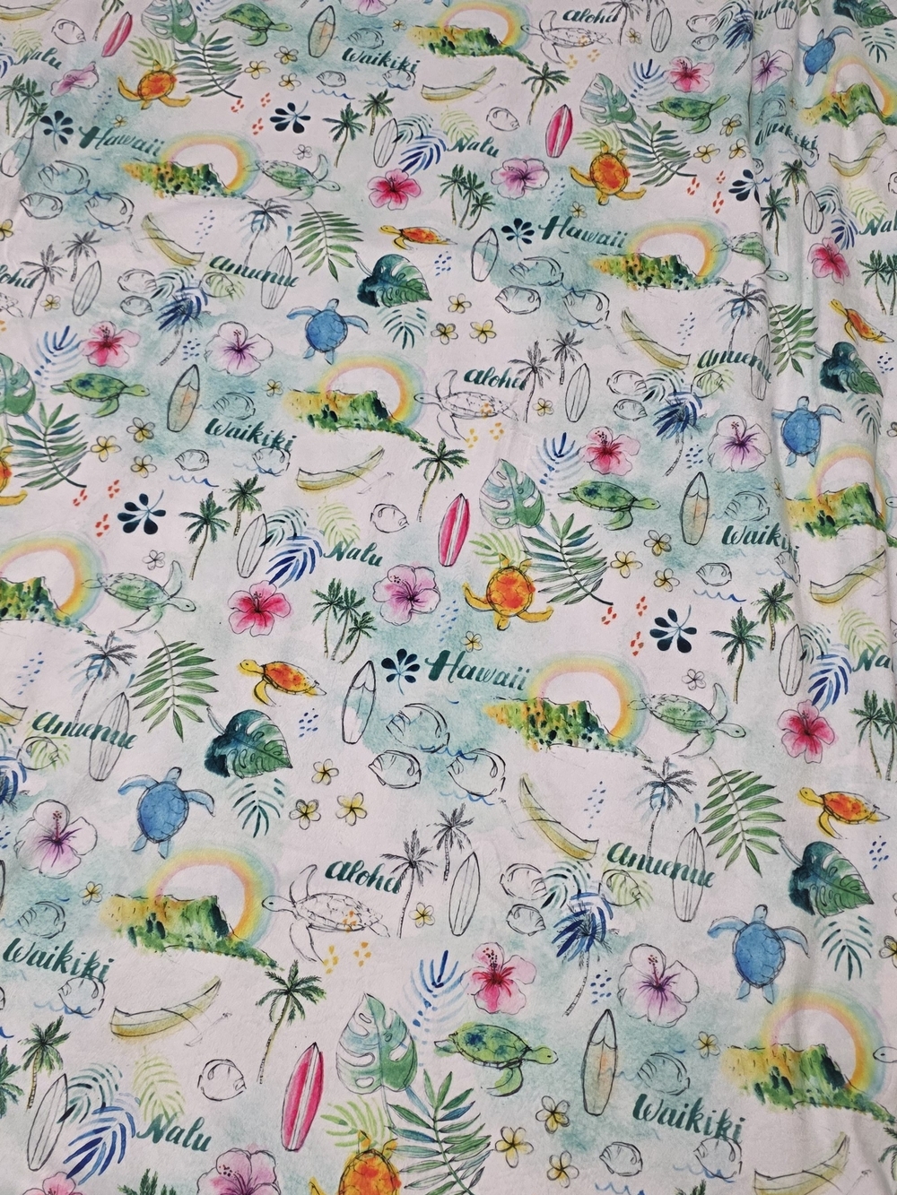Hawaiian Tropical Print Throw Blanket - White Multi